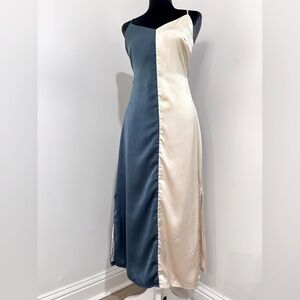 Lina Blue & Cream Spaghetti Strap Maxi With Back Cut-Out & Tie Detail Size S.